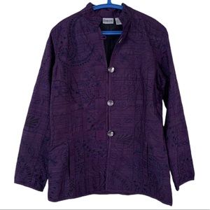 Chico’s Purple Embroidered  Coat Lightweight